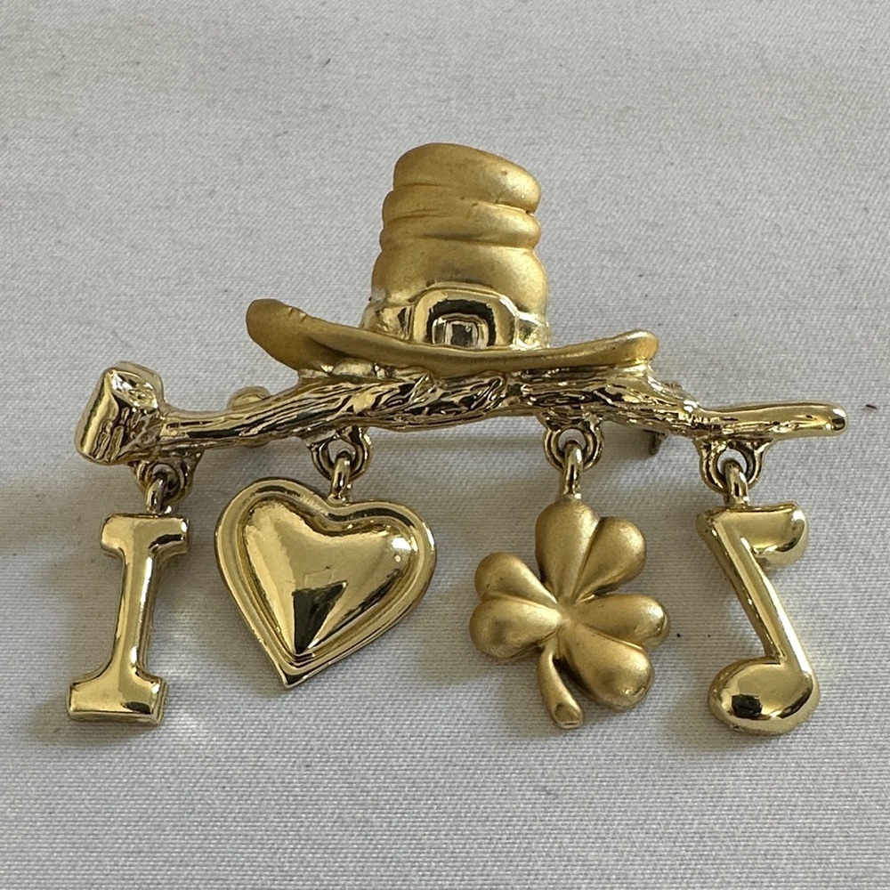 I Love Irish Music 2.25” Goldtone Brooch by AJC b20